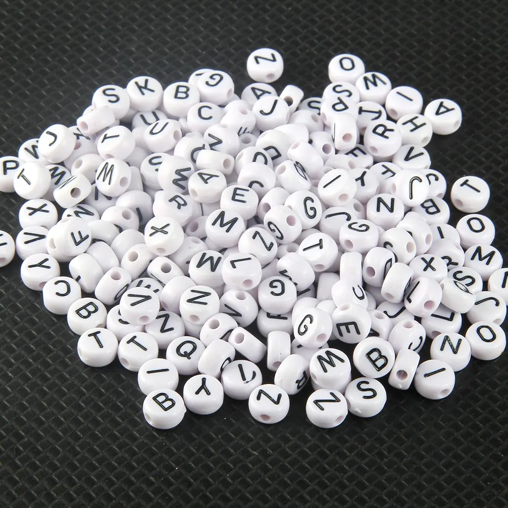 100PCS/bag plastic acrylic english letter beads 4*7mm flat round shape A to Z 26 alphabet beads for DIY jewelry making