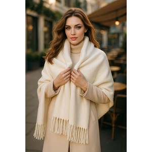 Écharpe à franges blanches, châle et structure ample, idéal pour le temps froid Sal1296 - sal1296-ecru - Product Image 2
