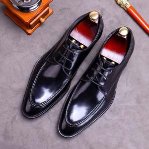 Zapatos de cuero estilo inglés, redondos, marrones, de diseñador, para hombre, con cordones, de cuero genuino de alta calidad, informales. - Product Image 1