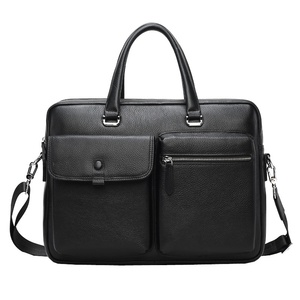 Sacoche de luxe portable en cuir véritable pour homme, en cuir de vachette pleine fleur, avec fermeture éclair, pour affaires et voyages - Product Image 1