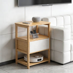 Bambus Maßgefertigter Mehrstufiger Aufbewahrungstisch Nachttisch mit Ladestation Verstellbare Stoffschublade für Schlafzimmer Wohnzimmer - Product Image 3