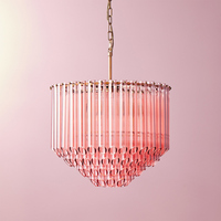 Lustre en verre côtelé transparent/rose de style médiéval français avec composants électroplaqués pour villa, salon, salle à manger, hall d'entrée