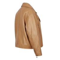 Blouson en cuir véritable pour femme, couleur pêche, style motard, col à revers cranté, fermeture éclair, léger, respirant, fini automne