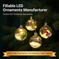 Décoration suspendue en forme de boule plate transparente à remplir, faite à la main, de haute qualité, créative, pour arbre de Noël, anniversaire, avec lumière LED