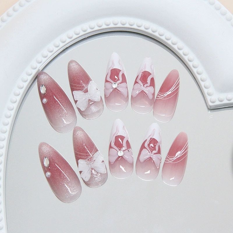 24pcs New Design Nude Pink ABS Press-on False Acrylic Nail Tips Wholesale Almond Pattern Nails for Finger Art