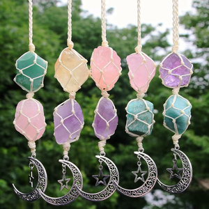 23cm Raw Crystal Car Hanging Gemstone Car Hanging Crystal Hanging Moon Wall Hanging Crystal Hanging String Hanging for Decor