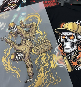Vinilo Termoadhesivo Personalizado con Diseño de Calavera Hip Hop Breakdance en Dorado para Transferencia Térmica, Serigrafía, Preparado para Prensado, Estilo Streetwear, Graffiti, Adhesivo Textil - Product Image 1