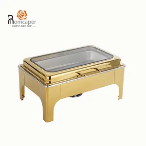 RCP Modern new design 3 compartment copper oval buffet set stainless steel food display stand chafing dishes for wedding