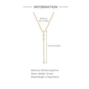 CANNER 925 <b>Sterling</b> <b>Silver</b> Y-shaped Diamond studded Cubic Zirconia Collarbone <b>Women</b> Minimalist <b>Necklace</b> - Product Image 2