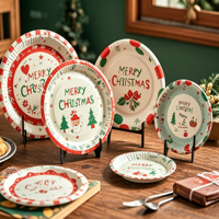 Assiettes en papier jetables imprimées sur le thème de Noël, 7/9 pouces, compostables, pour les fêtes, vente en gros