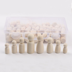Poupées en bois, ensemble de 60 pièces avec poignées, couleur naturelle, pour enfants, jouet à faire soi-même, 18 cm - Product Image 1