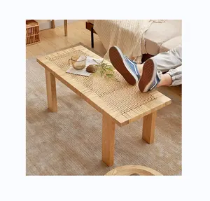 Nórdico retro madeira maciça rattan doméstico longo banco mesa de jantar banco mudando sapatos fezes