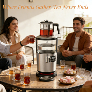 Nuovo Modello <span class=keywords><strong>Samovar</strong></span> <span class=keywords><strong>Elettrico</strong></span> Senza Fili 2300W, Teiera 3.5L + 1L in Vetro Borosilicato, Bollitore per Tè Turco Digitale per Uso Domestico - Product Image 5