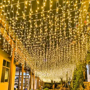 현대 장식 빛 화환 휴일 결혼식 LED 따뜻한 백색 색깔 크리스마스 커튼 천장 물결 끈 램프