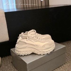 2026 Spring New Arrival Genuine Leather 8cm Chunky Soled Height Boosting Casual Dad Shoes for Women - Product Image 1