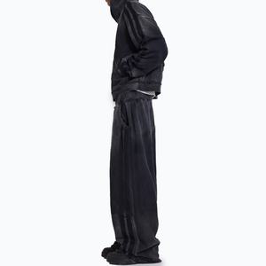 Pantalones de chándal holgados deportivos con rayas laterales para hombre, lavado ácido, efecto apilado, extragrandes, joggers sueltos de pierna recta con borde sin rematar - Product Image 5