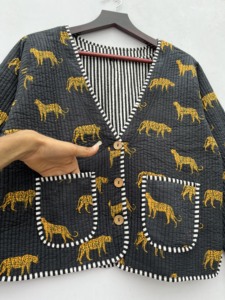 Trendsetting Women's Winter Jacket New Style Handmade Cotton <b>Quilted</b> Vintage Reversible Tiger Print Button Breathable Knitted - Product Image 6