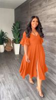 Vestidos de mujer de manga con volantes para trabajo de oficina, vestido de verano sin espalda 2023