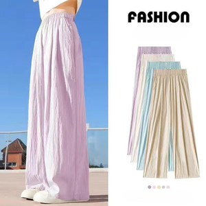 Pantaloni larghi estivi Casual da donna a vita alta con tasche a gamba larga pantaloni di <span class=keywords><strong>lino</strong></span> di cotone - Product Image 4