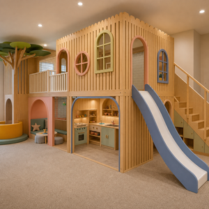 Aire de jeux intérieure avec toboggan, maisonnette naturelle avec <span class=keywords><strong>salle</strong></span> <span class=keywords><strong>d</strong></span>'activités et espace de jeu ouvert pour les entrepreneurs en projets commerciaux - Product Image 2