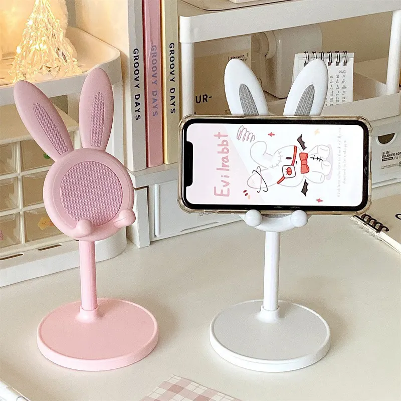New Cute Cartoon Rabbit Folding Cell Phone Holder Adjustable Desktop Mobile Phone Stand Holder Customized Logo Color Box