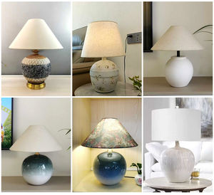 Lámpara de mesa de cerámica rústica para mesita de noche texturizada hecha a mano, iluminación de jarrón de hormigón, lámpara de mesa para ambiente de dormitorio - Product Image 5