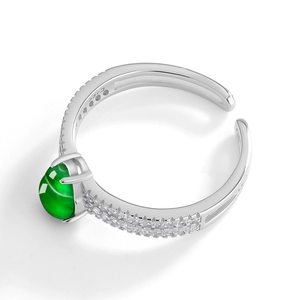 S925 <b>silver</b> <b>ring</b> <b>set</b> with natural A-grade jadeite lotus-shaped green ice-grained jade, women's style, open design - Product Image 2