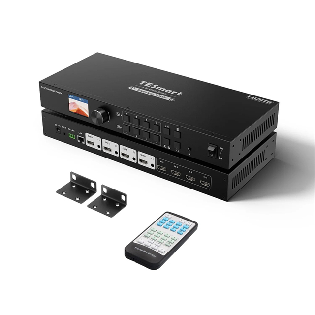 TESmart 4x4 Seamless Matrix Switcher Support Audio Splitting Preview Mode 1080P60HZ HDMI Switch for Home Theater Systems