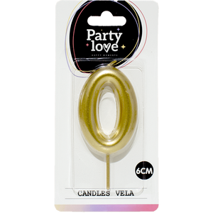Bougie d'anniversaire dorée en forme de chiffre 0, 6 cm, Vela - Product Image 1