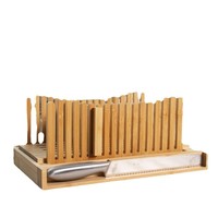 Trancheuse à pain en bois réglable planche à découper pliable et robuste pour le pain et les bagels faits maison coupe-pâtisserie avec couteau
