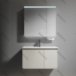 Meuble-lavabo mural en contreplaqué pour <span class=keywords><strong>salle</strong></span> <span class=keywords><strong>de</strong></span> <span class=keywords><strong>bain</strong></span> avec vasque et <span class=keywords><strong>miroir</strong></span> LED – Vente en gros - Product Image 1