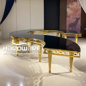 طاولات وكراسي نصف دائرية لحفلات الزفاف، طاولة مأدبة ذهبية متموجة - Product Image 5