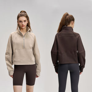 Chaqueta deportiva cortavientos para <span class=keywords><strong>mujer</strong></span>, forro polar grueso, media cremallera, holgada, para yoga y fitness, sudadera <span class=keywords><strong>de</strong></span> algodón con cuello alto tipo chimenea - Product Image 1