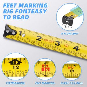 Băng đo 5m 16ft cao su vỏ bảo vệ và sốc thấm trường hợp cho thợ mộc, surveyors, kỹ sư và thợ điện - Product Image 6