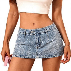 Mini-jupe en jean taille haute, couleur unie, délavée, coupe trapèze décontractée pour femme, taille standard, style été - Product Image 1