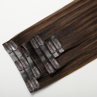 Extensions de cheveux brésiliens vierges de qualité supérieure 12A, invisibles, à clipser, en cheveux humains véritables, trame de peau injectée, marron foncé balayage