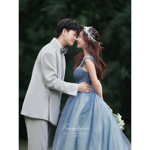 Blue Tulle Ball Gown Sweetheart Neckline Empire Waistline Wedding Dress For Couples Studio Photography Lawn Dress - Product Image 3