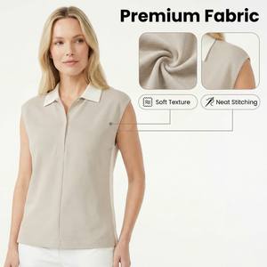 Chaleco Casual Transpirable de Algodón y Lino para Mujer, con Bloques de Color Gris y Blanco, Cuello <span class=keywords><strong>Polo</strong></span> y Sin Mangas - Product Image 3