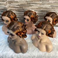 Peluca frontal de encaje SDD de 12 pulgadas 5x5, doble densidad 300%, color naranja piano, rizado Fumi, cabello virgen, encaje transparente, venta al por mayor