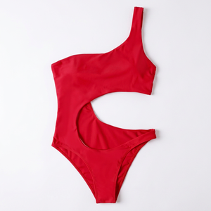Ensemble 2 pièces sexy pour femme, maillot de bain asymétrique à taille haute, imperméable et à séchage rapide, 100 % polyester - Product Image 1