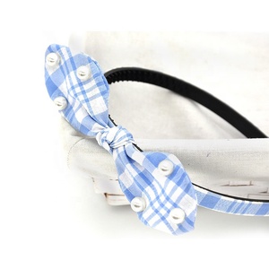 En gros plaid noeud noeud fait main <span class=keywords><strong>lapin</strong></span> <span class=keywords><strong>oreille</strong></span> perle bandeaux bandeaux cheveux cerceau - Product Image 5