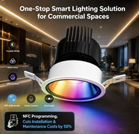 Lampu Downlight LED CCT RGB Pintar dengan Pemrograman NFC, Kontrol WiFi Bluetooth, Kontrol Suara, Dapat Diredupkan, Terpasang di Langit-langit, untuk Pencahayaan Komersial Hotel