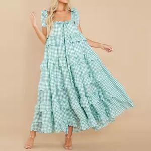 Robes d'été de haute qualité en gros pour femmes, personnalisées OEM, bretelles spaghetti, en mousseline, grandes tailles, robes de bal de luxe - Product Image 5