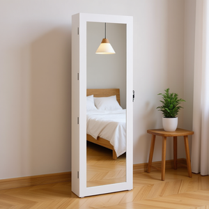 Espejo LED de Pared con Gabinete para Joyas, con Cerradura, Interruptor Táctil, Marco de Madera, Diseño Minimalista, para Uso Doméstico - Product Image 2