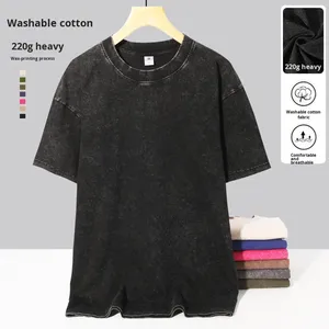 Camiseta Unissex de Manga Curta, Estilo Americano, Slim Fit, Vintage, Lavada, Respirável, Secagem Rápida, Anti-Pilling, 220g - Product Image 3