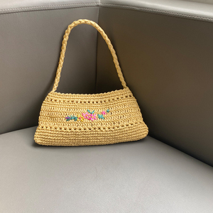 绣花编织草制成的复古手提包，适合海边度假和海滩使用 - Product Image 2
