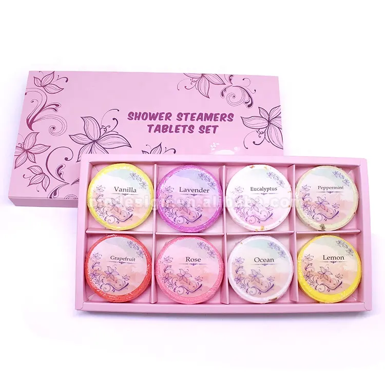 OEM Customized Organic Bath Bomb Tablets 30g Essential Oil Flower Shower Steamer Tablets Set