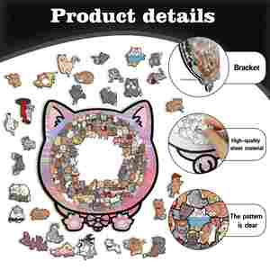 Wacocetoy Cross-Border Wooden Cat Jigsaw Puzzle-Educational Stress-Relief Handmade Toy with Under 50 Pieces <b>Boxed</b> Packaging - Product Image 3