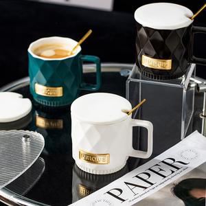 Mug en céramique minimaliste style Instagram avec couvercle et cuillère, 360 ml, compatible lave-vaisselle/micro-ondes, pour fêtes, maison, bureau, café/eau - Product Image 6