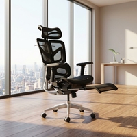 Chaise de bureau ergonomique moderne haut de gamme en maille avec dossier en aluminium poli, appui-tête réglable, accoudoirs pivotants 3D, base en aluminium